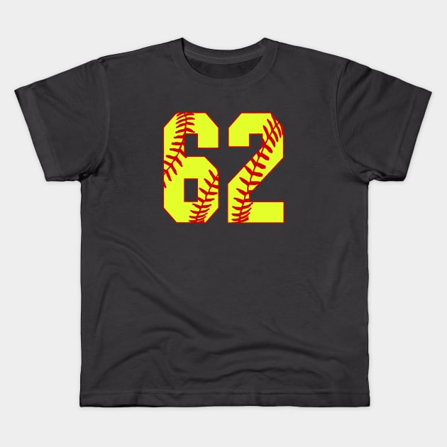 Fastpitch Softball Number 62 #62 Softball Shirt Jersey Uniform Favorite Player Biggest Fan Kids T-Shirt by TeeCreations